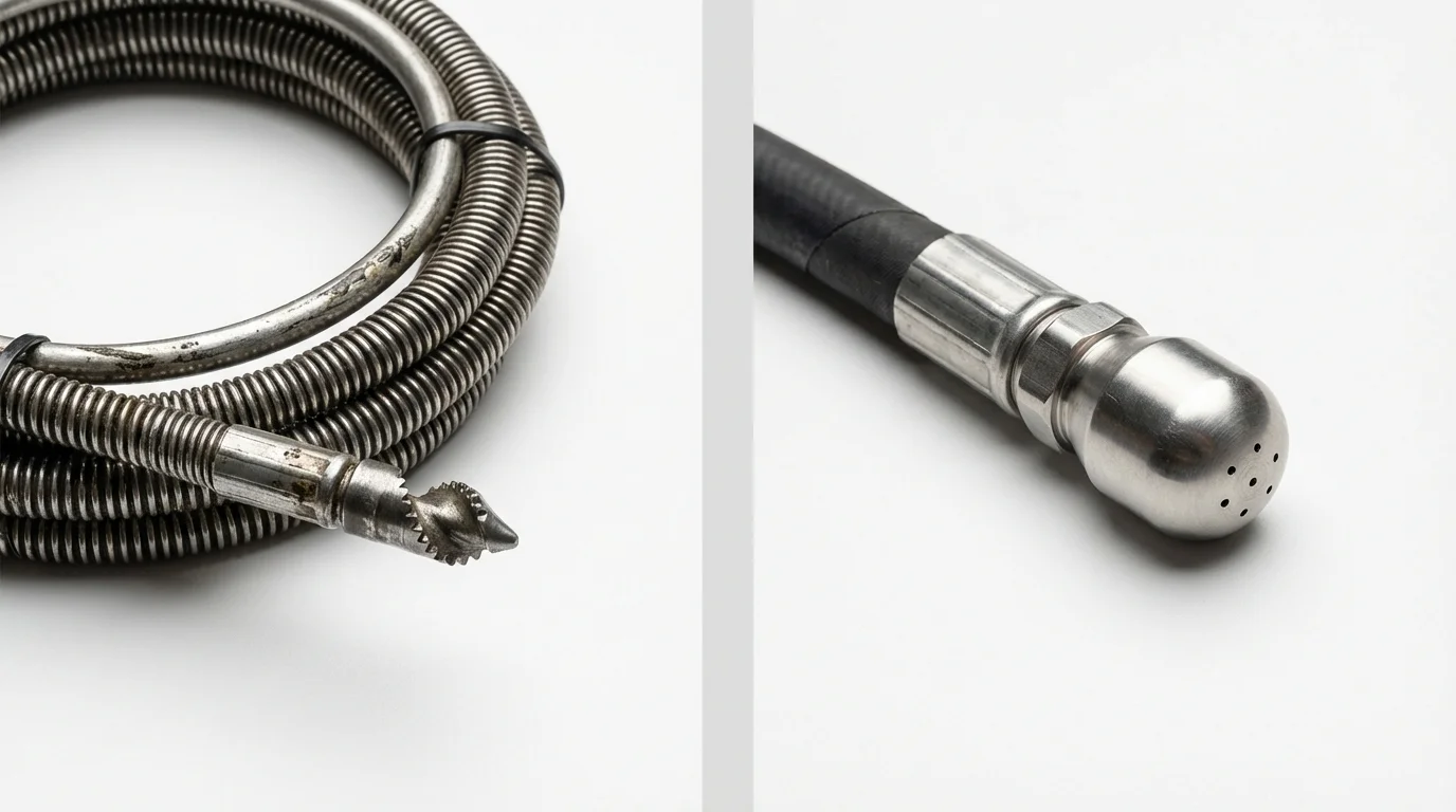 Drain snake cable and hydro jetting nozzle used for drain cleaning in Milford, IL