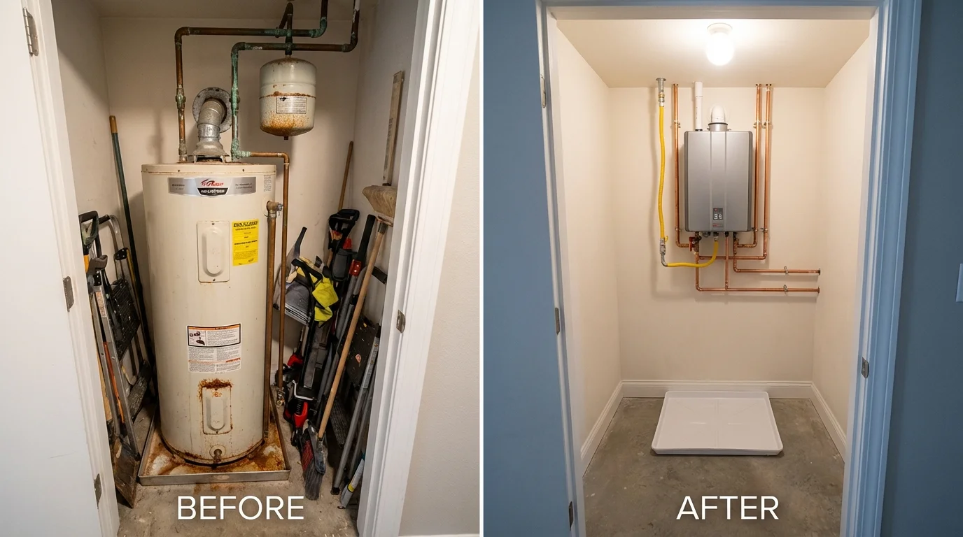 Tank water heater versus wall-mounted tankless unit comparison for Milford, IL homeowners